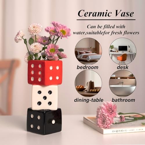 Funky Dice Vase – Unique Ceramic Home Decor for Red, White and Black Dice Vase