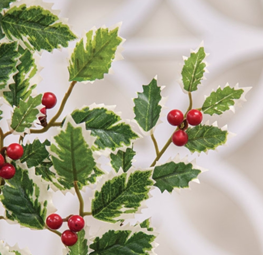 28″ Mini Holly Leaves & Berries Floral Pick