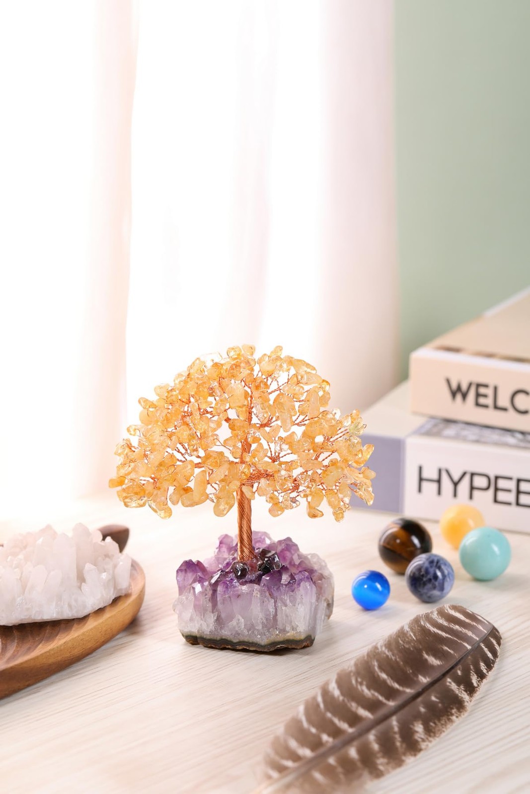 Natural Citrine Healing Crystal Money Tree on Amethyst Cluster Geode Druzy Ba…
