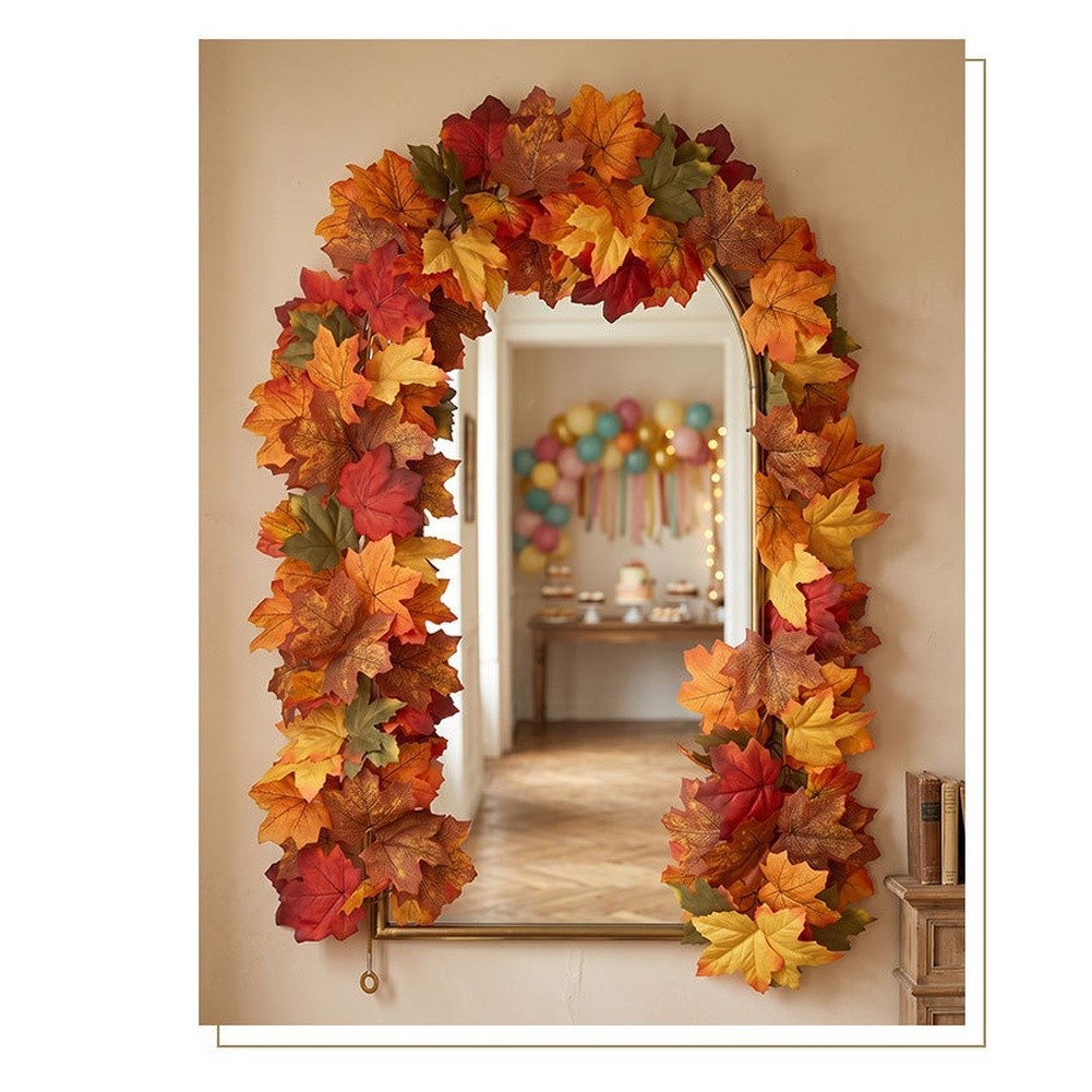 Silk Fabric Maple Leaf Vine with Detailed Veins for Autumn Interior Design