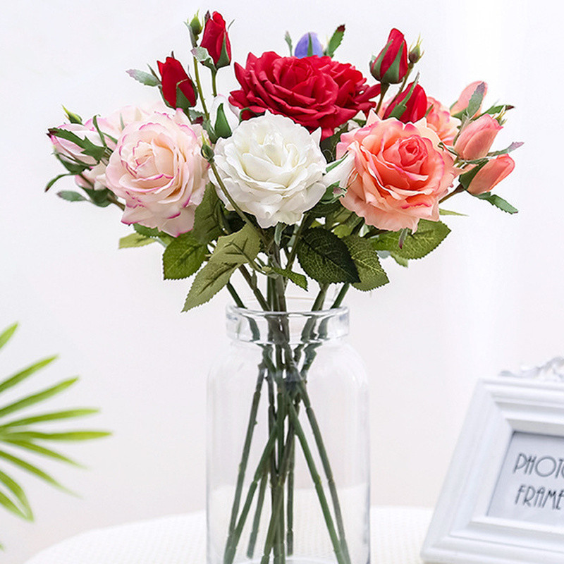 2PCS Artificial Rose Flowers Long Bouquet Fake Plants Wedding Party Decor Supply