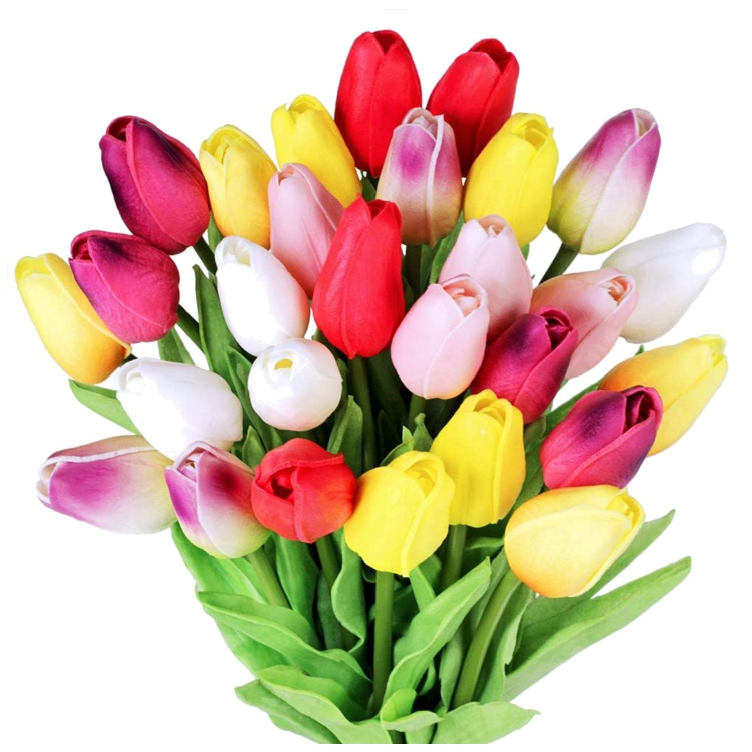 28 Pcs Multicolor Artificial Tulips – Lifelike 14” Faux Flowers for Weddings