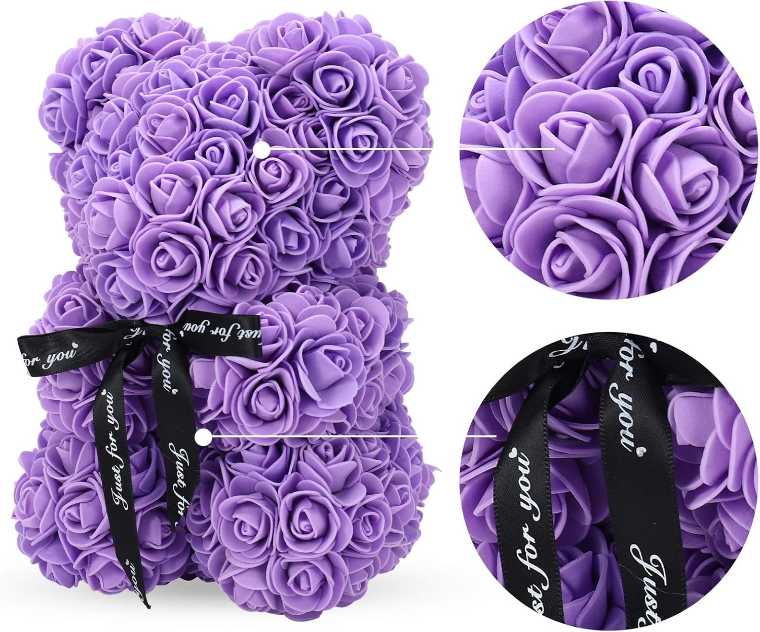 Large 16 inch Rose Bear Rose Teddy Bear Artificial Flower Girlfriend Gift Purple