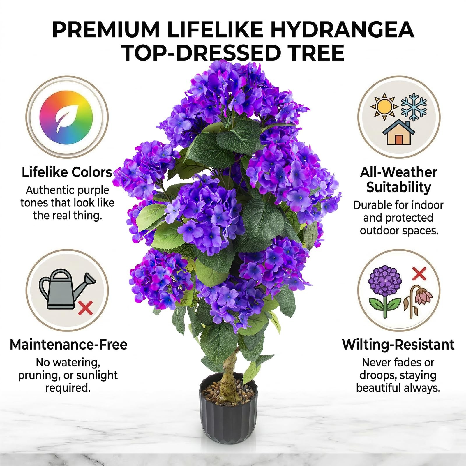 2 Pcs 3 Ft Artificial Hydrangea Trees Potted, UV Resistant Faux Silk Hydrange…