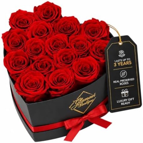 GLAMOUR BOUTIQUE Preserved Flowers, 16 Forever Red Roses in Heart Gift Box | …