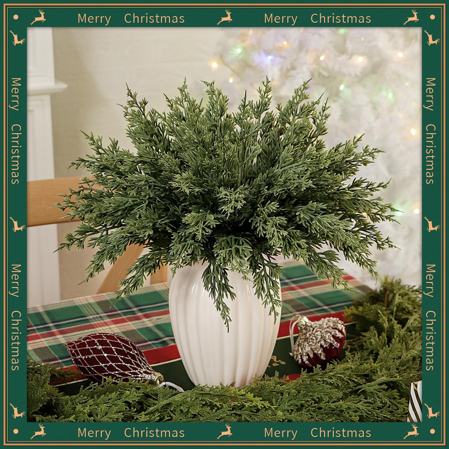 24 Pcs Christmas Artificial Pine Branches,10.5″ Faux Evergreen Norfolk Pine S…
