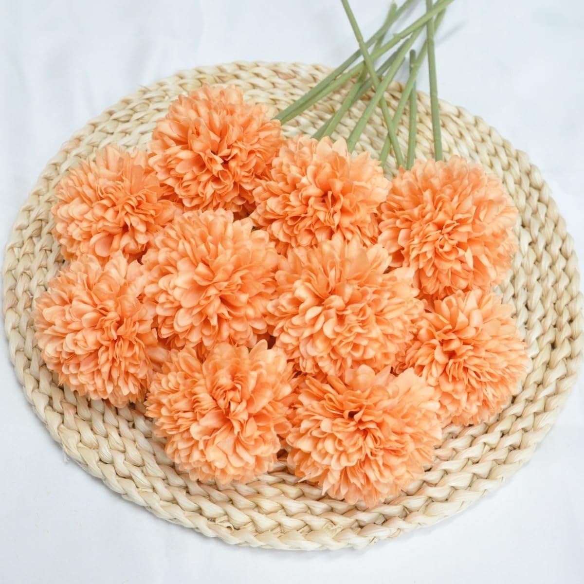 10PCS Artificial Chrysanthemum Ball Flowers, Bouquet, Autumn, Home, Orange