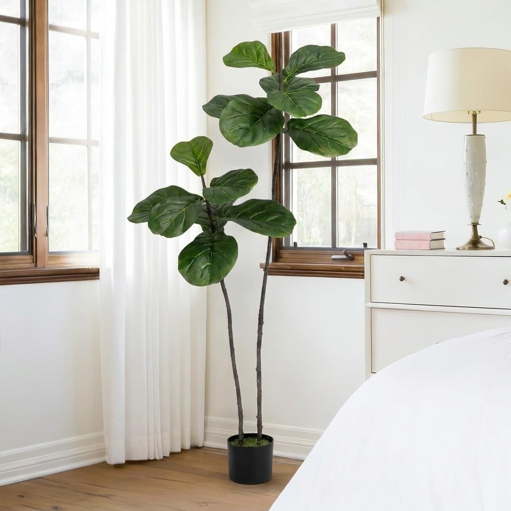 Artificial Fiddle Leaf Fig Tree – 4FT Faux Large Tree, Fake Plants Tall Fake …