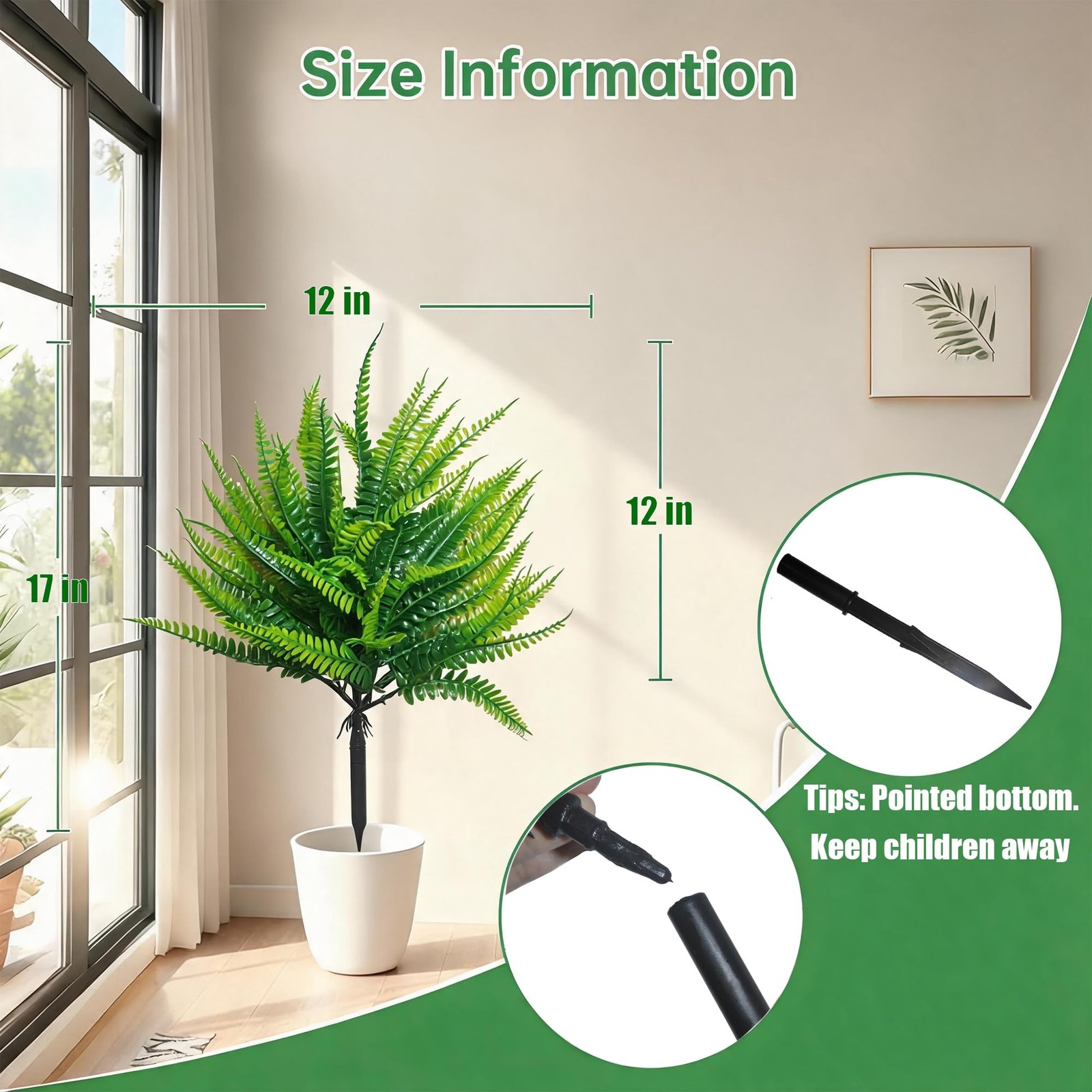4 Pcs Artificial Fern Topiary with Ground Spike, UV Resistant Fake Boston Fer…