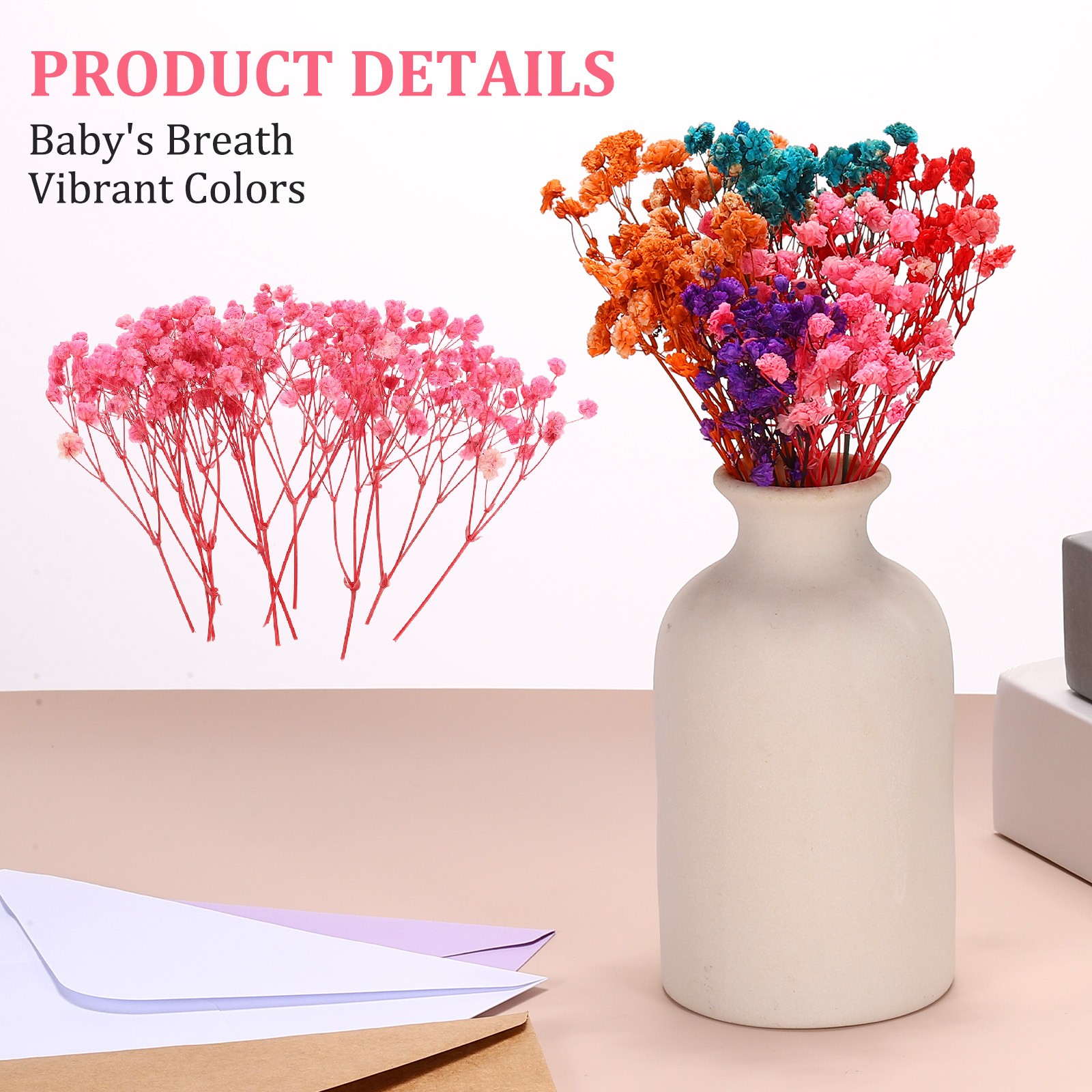 30Pcs, Dried Gypsophila Flower 4″ Light Pink Pressed Flowers with Tweezer