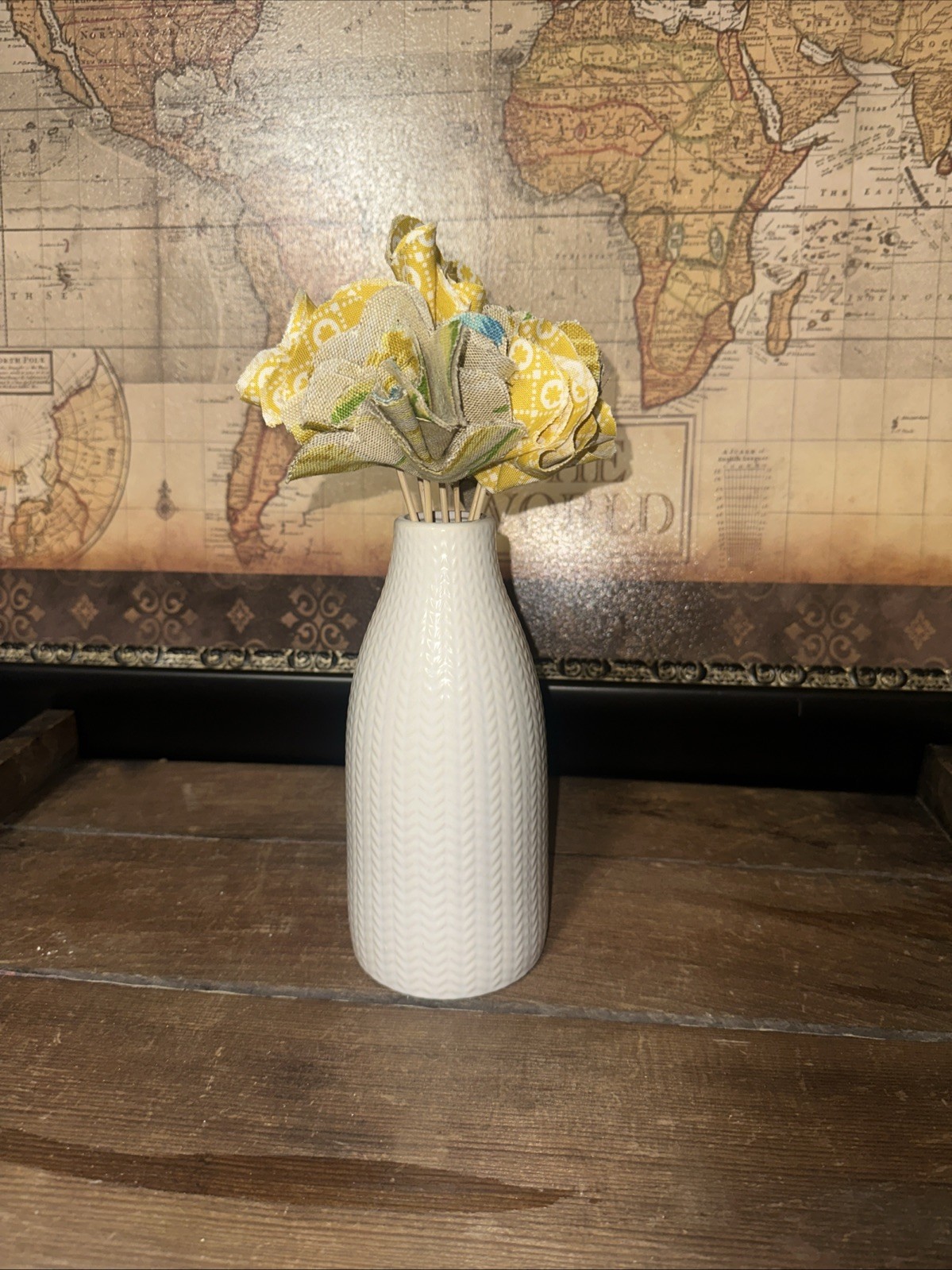 Bouquet Of Fabric Flowers, 7 Fabric Flowers & Vase Included, 12”x4”