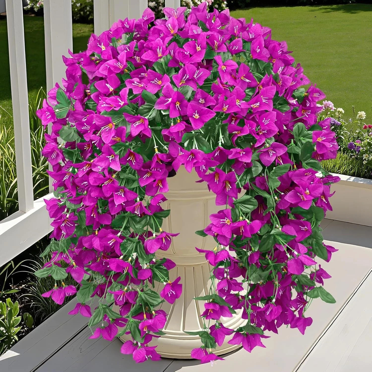 3pcs Bougainvillea Hanging Flower Basket Artificial Silk Outdoor Porch Decor