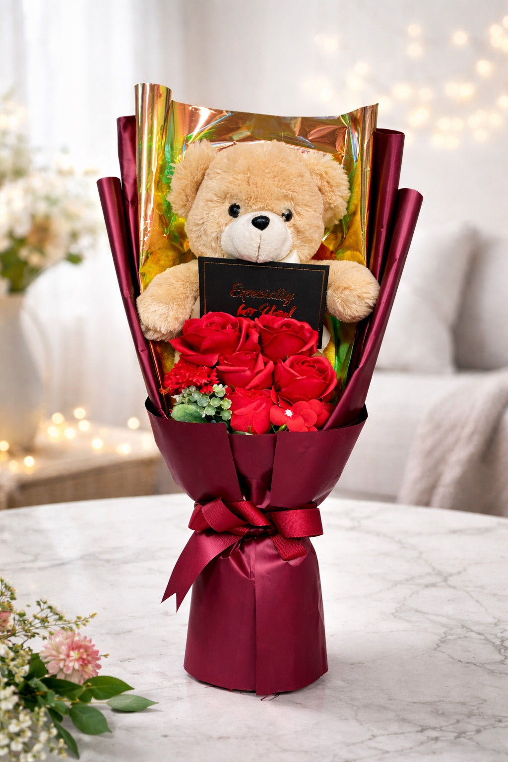 Teddy Bear Rose Flower Red Bouquet Holiday Gift Box Anniversary Romantic Gift
