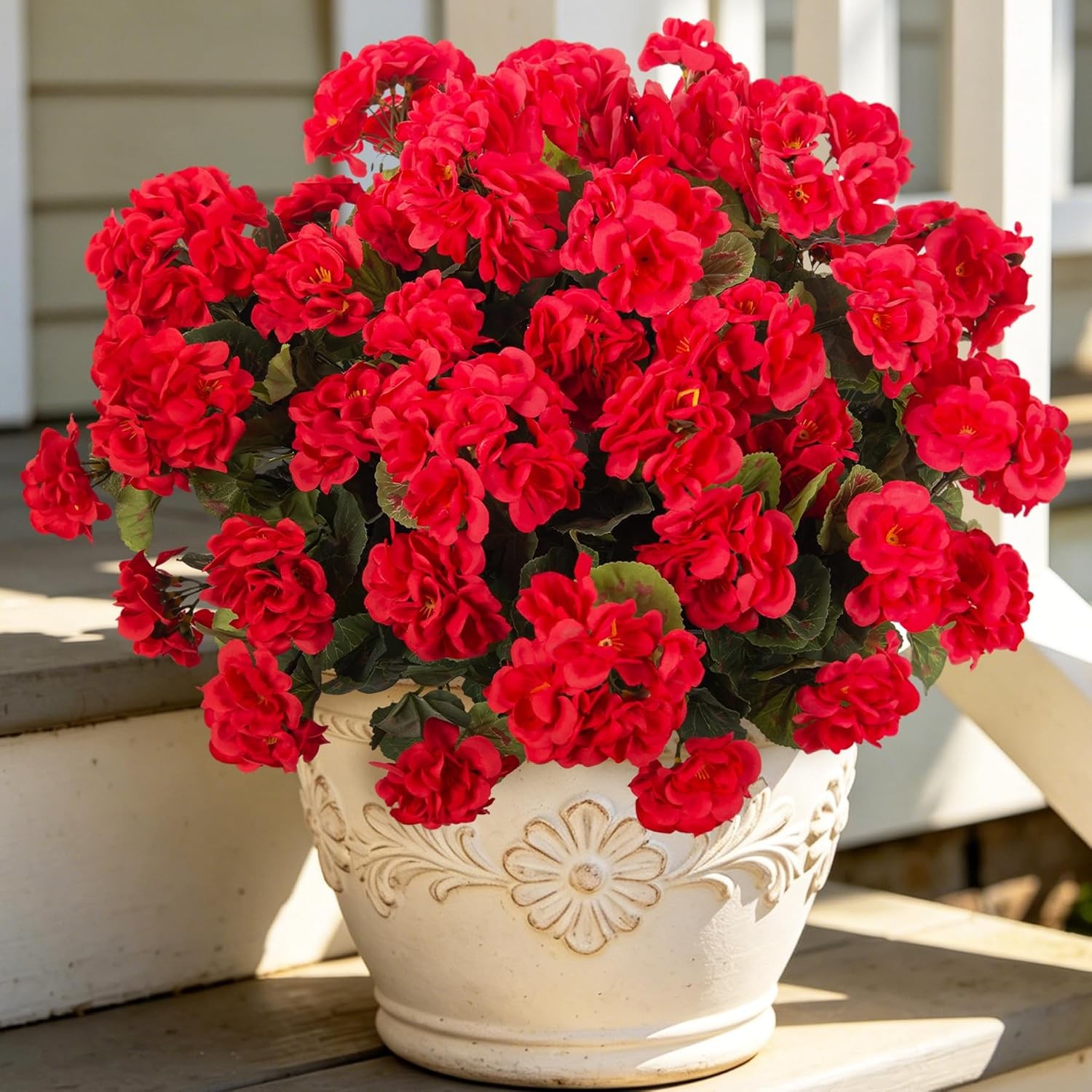 6 Pcs Silk Geraniums UV Resistant, Outdoor Faux Flowers for Planter US