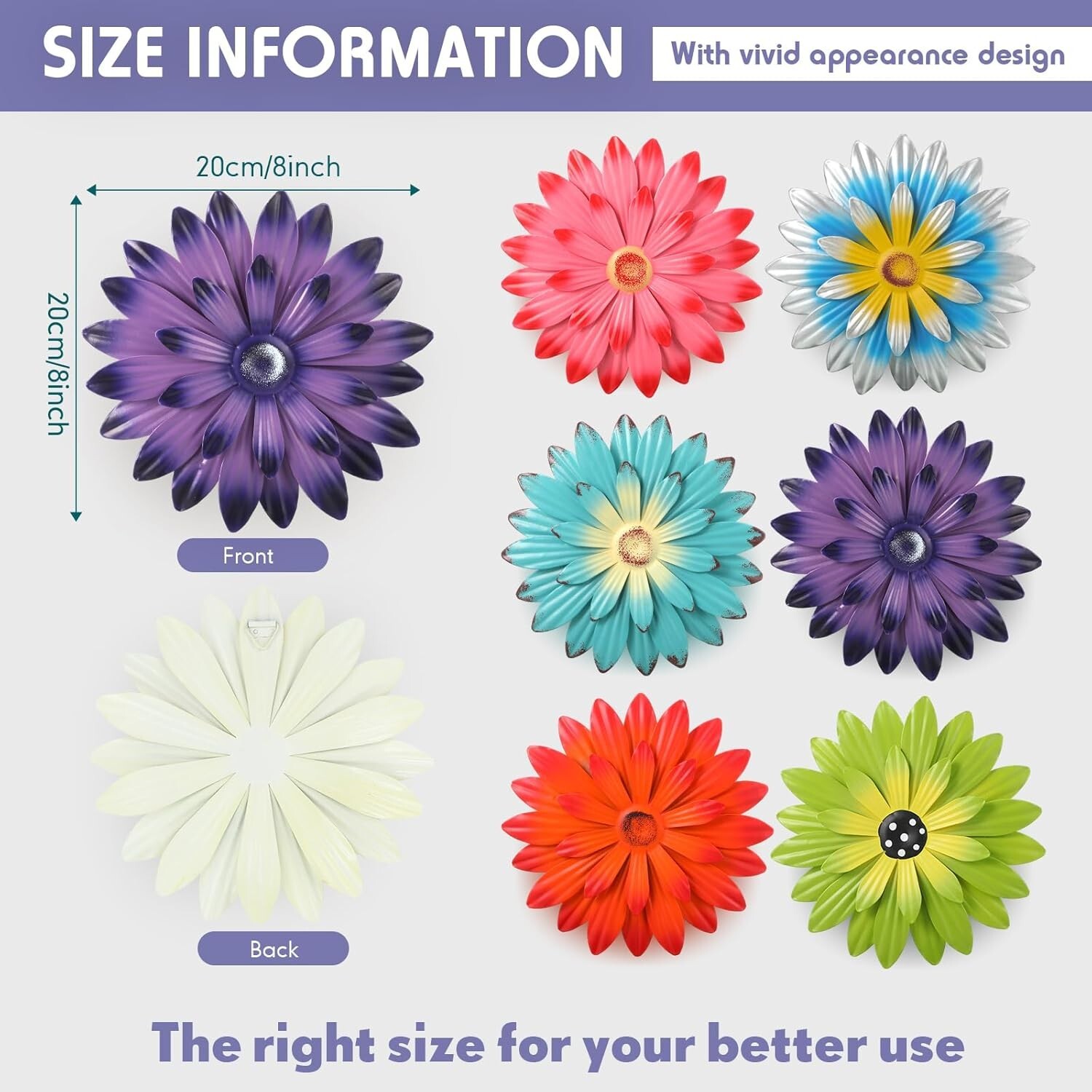 6 piezas de flores de metal para decoración de pared, girasoles, colgantes para