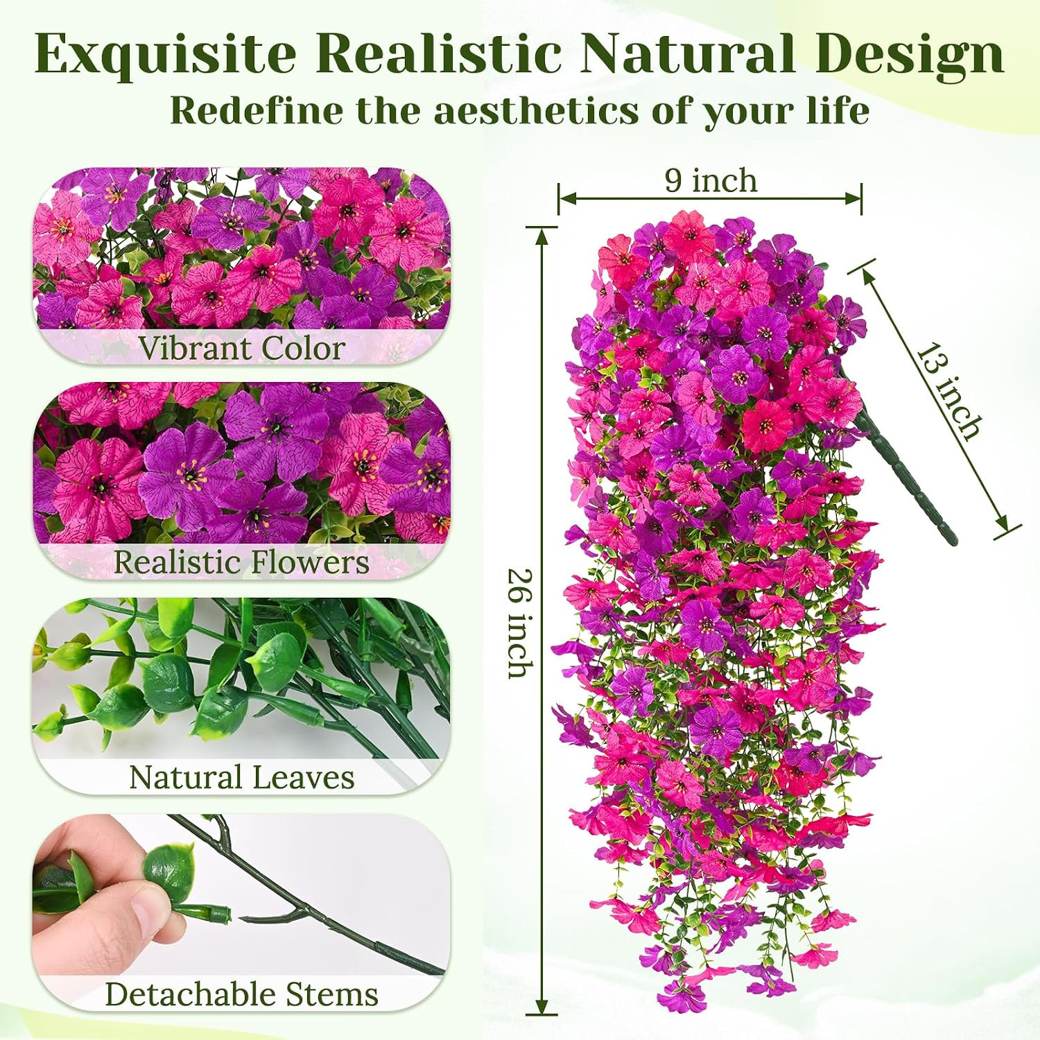4 Pcs Look Real Artificial Flowers for Outdoors, Realistic Fake Artificial Hangi