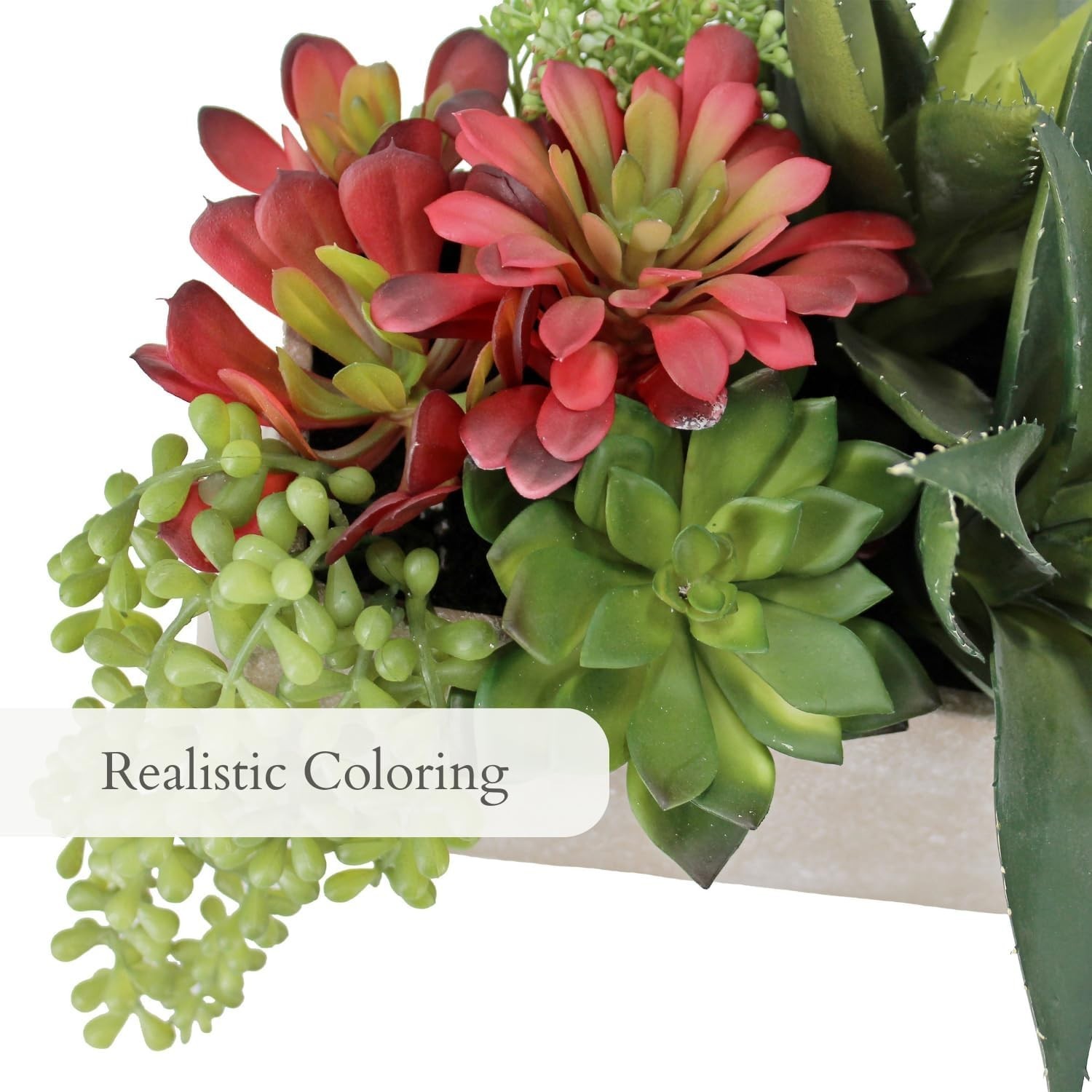 Oblong Faux Succulent Arrangement, 27″ Premium Artificial Indoor Plant, Khaki