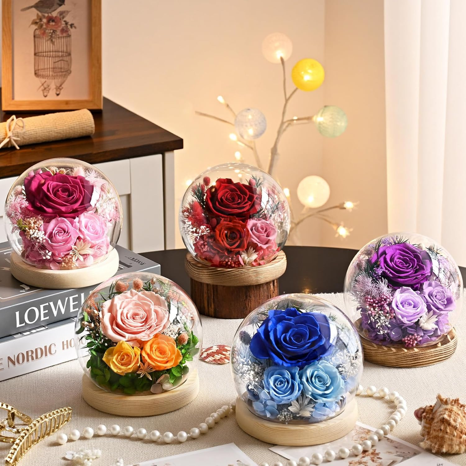 Flowers for Delivery Prime, Forever Fresh Preserved Flowers in Glass Dome, Etern