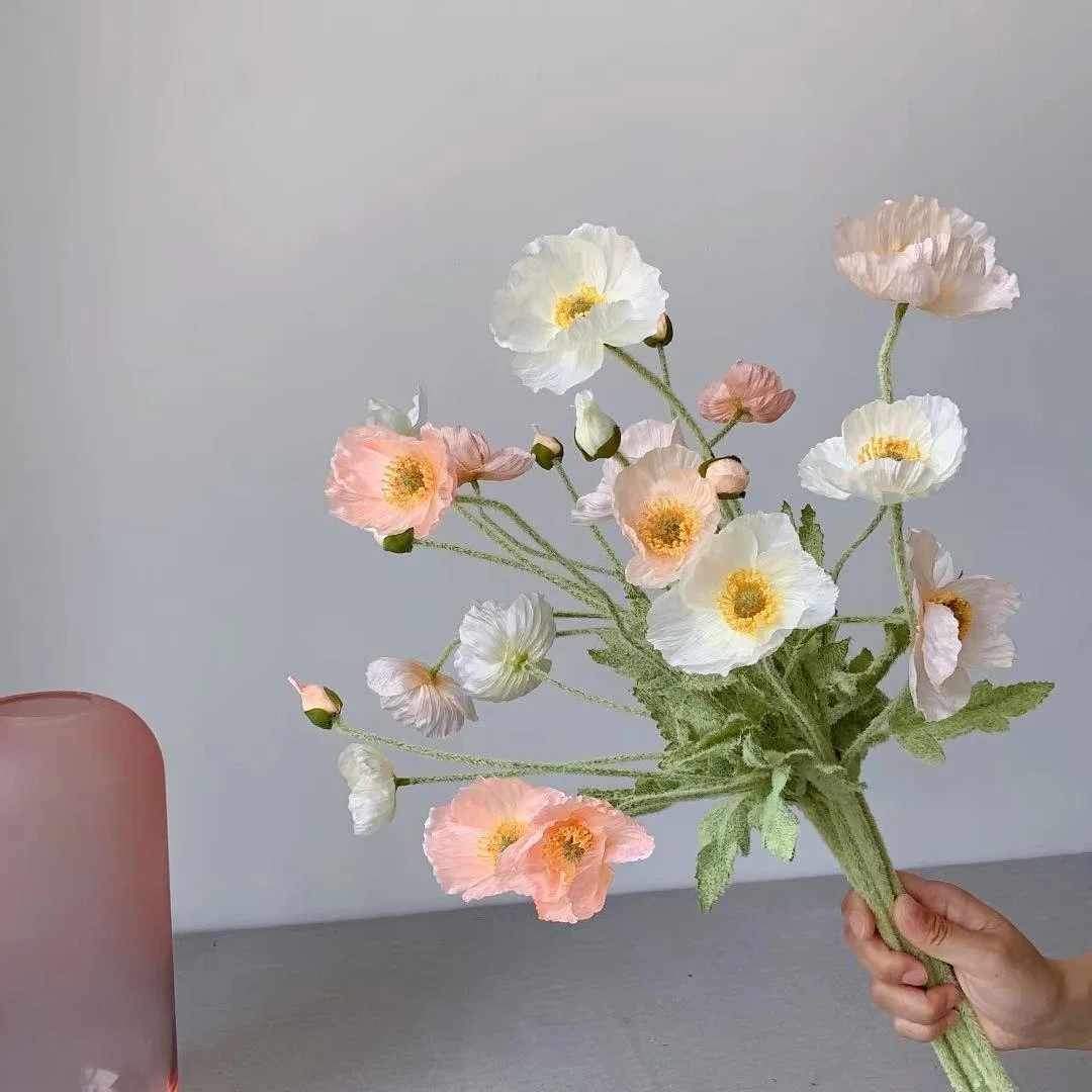 Artificial Flowers Fake Poppy Silk Flowers Long Stem Housewarming Garden