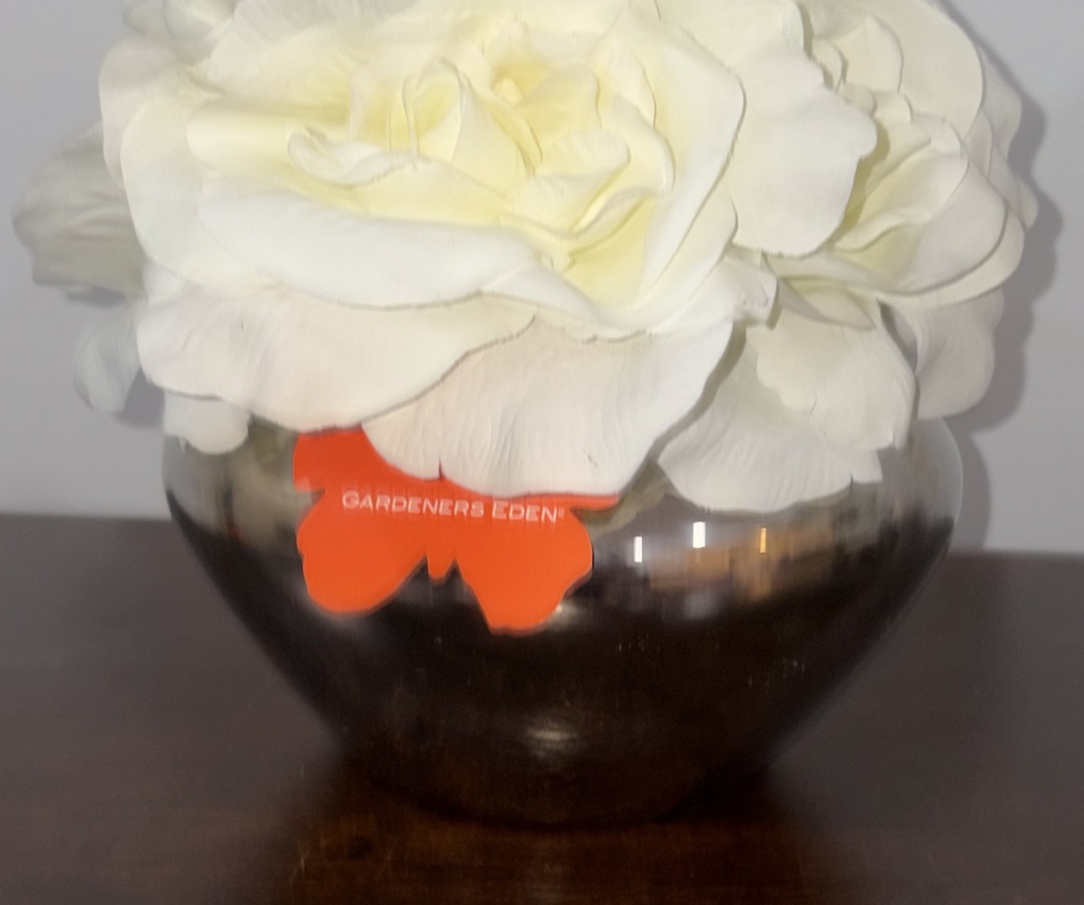 Gardeners Eden Faux White Rose Floral Arrangement in Silver Bowl Centerpiece 8×8