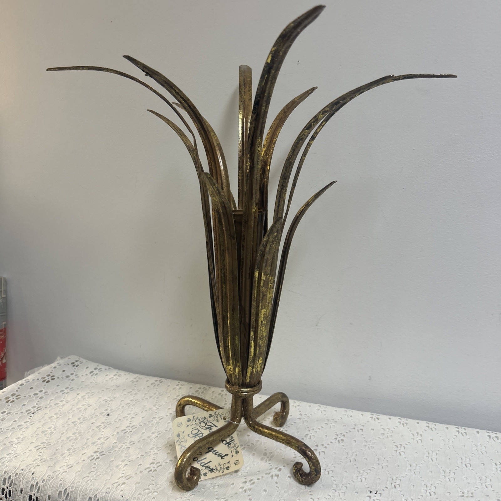 New French Bouquet Holder Home Accessory Displayer Aged Gold Tone Metal Wedding
