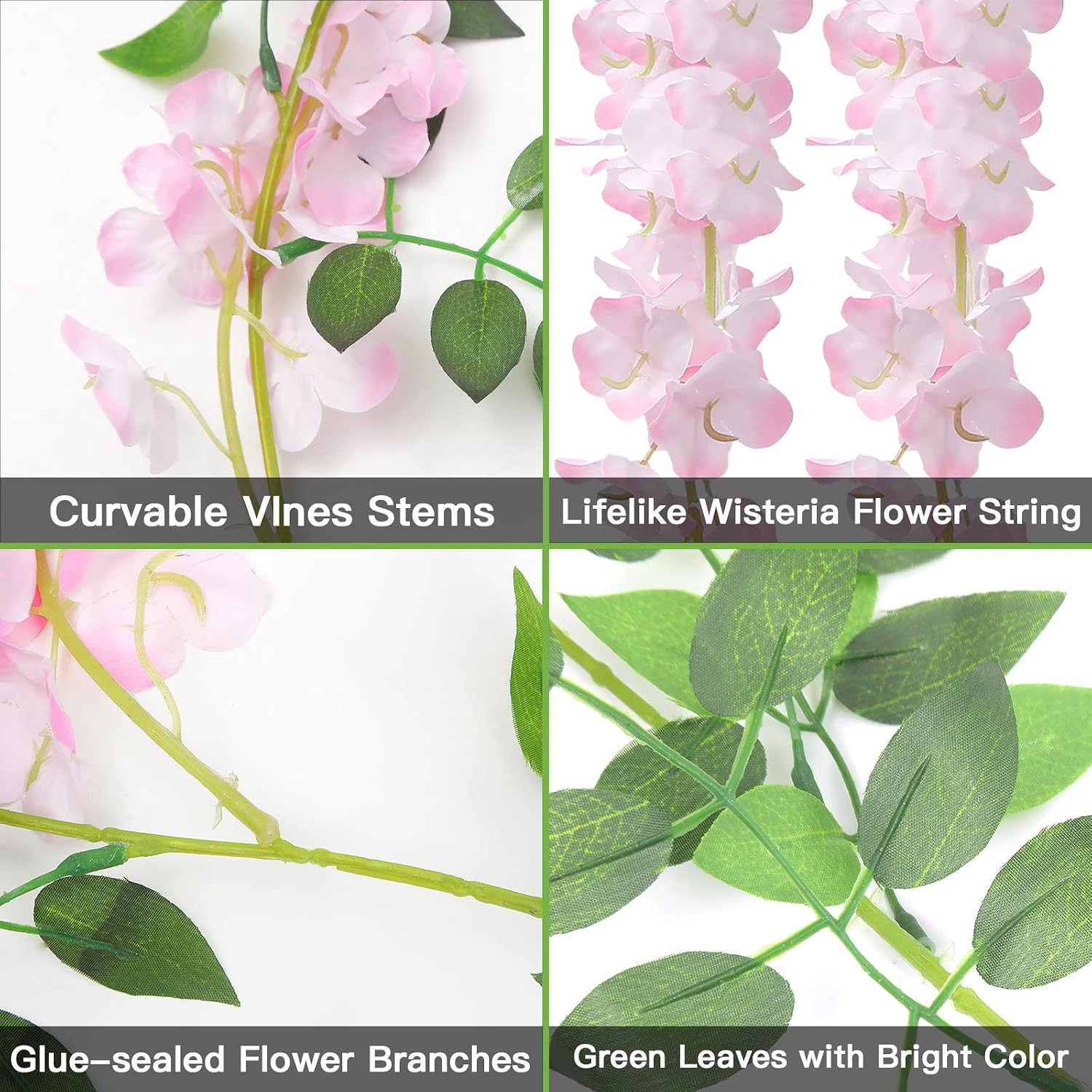 10Pcs 7.2 Ft/Piece Artificial Wisteria Garland Silk Fake Pink Wisteria Flowers H