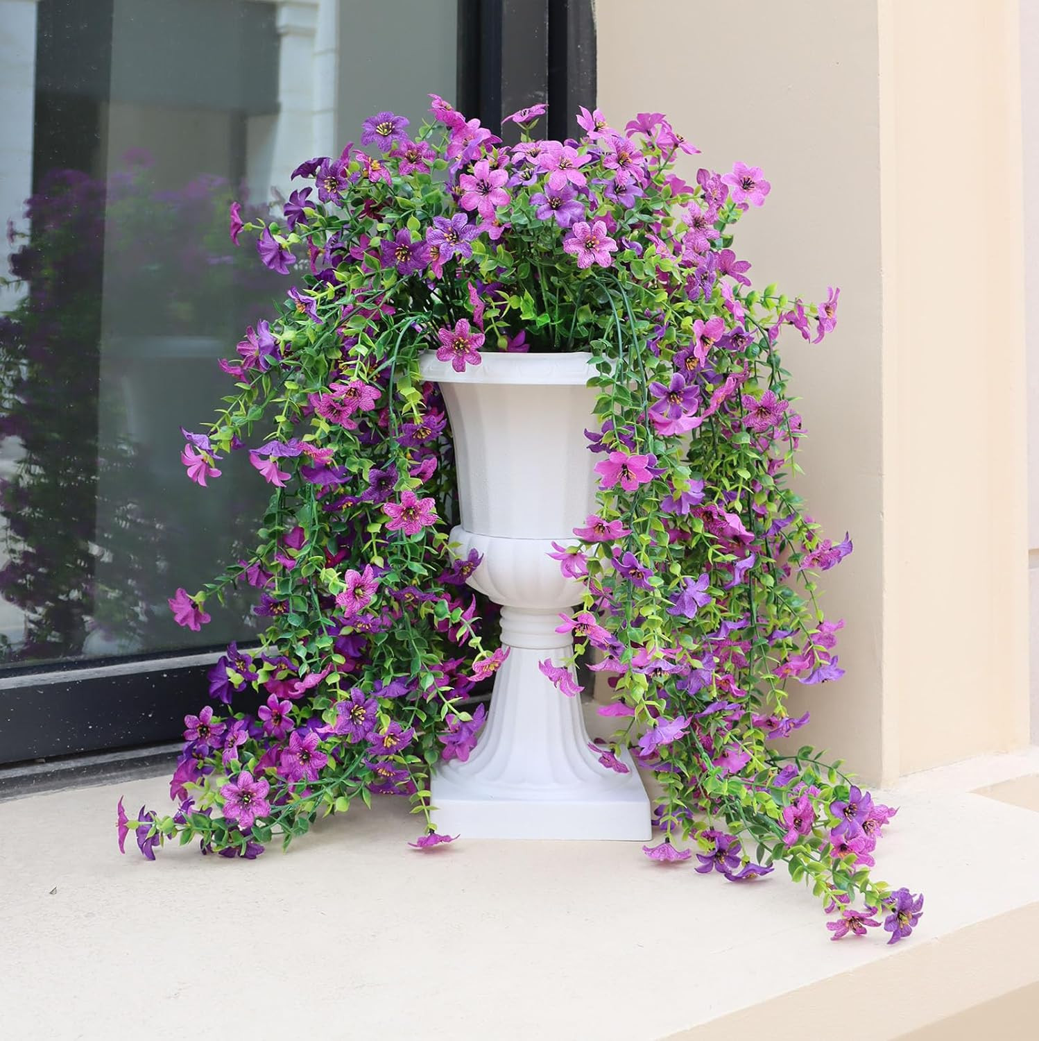 Artificial Hanging Flowers for Outdoors, 4 Pack Fake Hanging Plant for Spring Su