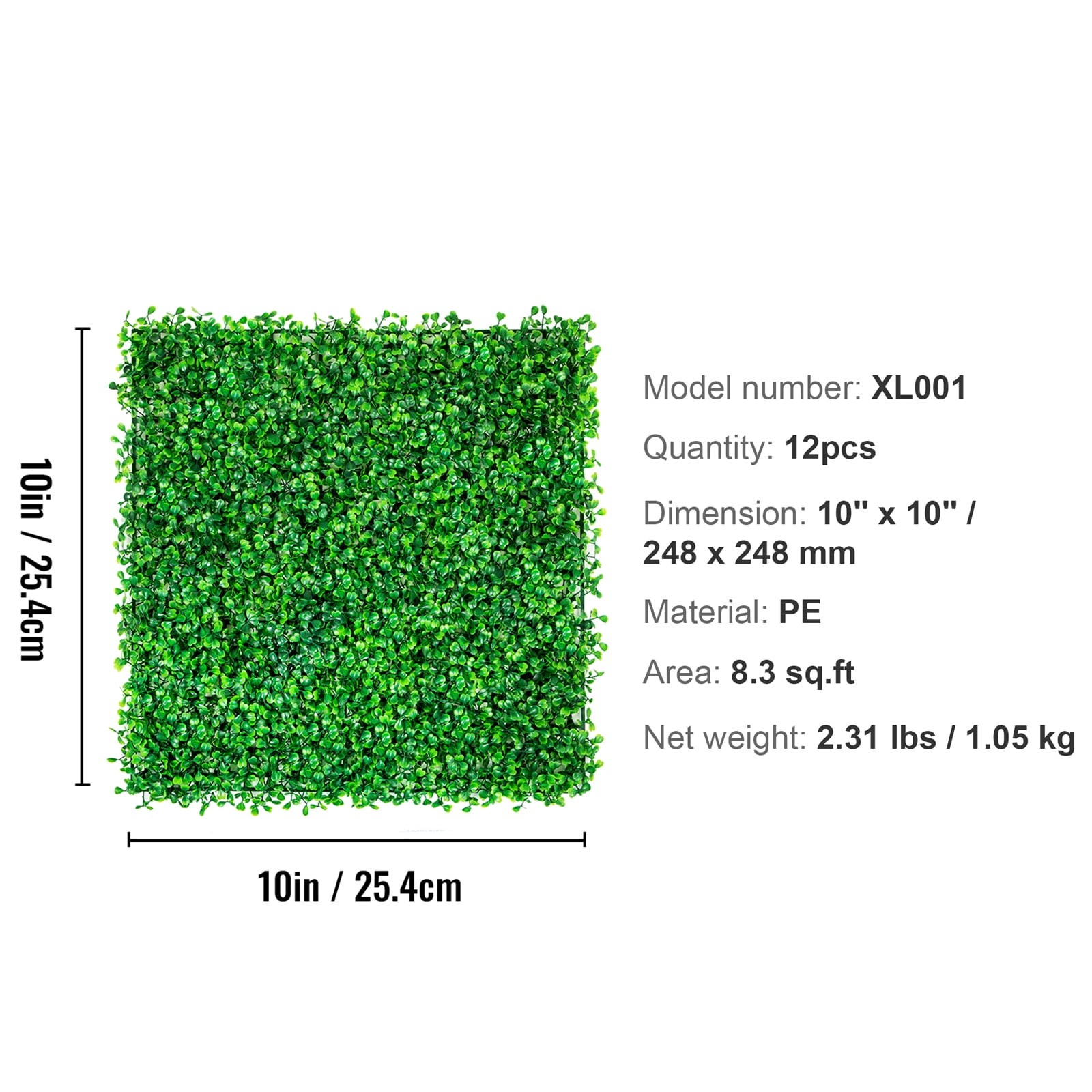Artificial Boxwood Panel 12pcs 10″ X 10″ Grass Hedge Wall Mat for Fence
