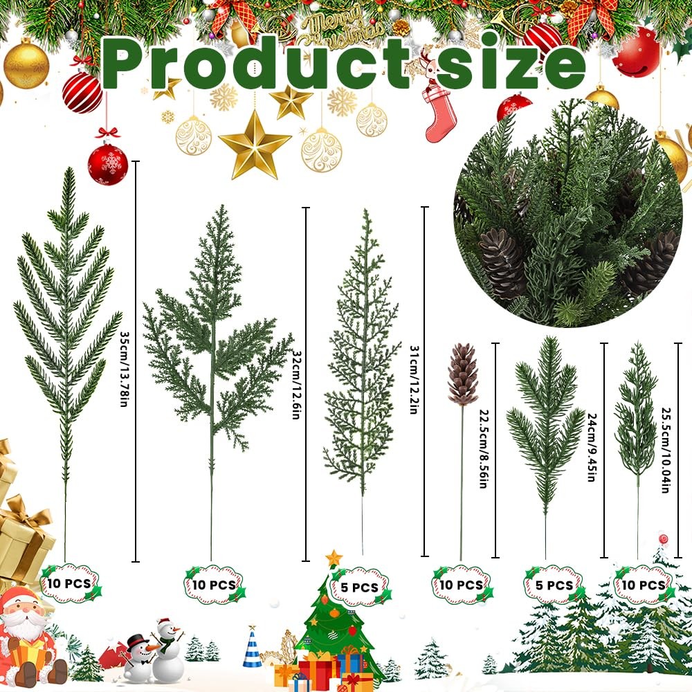 Real Touch Norfolk Pine Branches, 6 Styles Xmas Greenery For Home Decor, Green