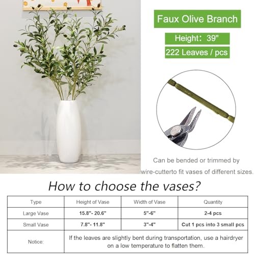 39 Inch Artificial Olive Branch Greenery Stems Fake Plants withLeaves for 2