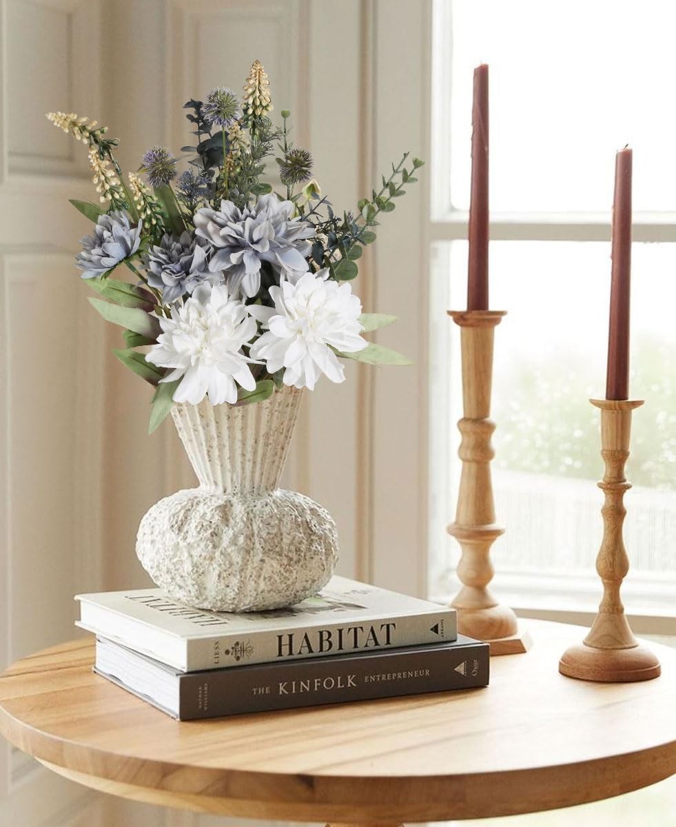 White Grey Silk Artificial Fake Faux Flower Bouquet For Vase Table Decor