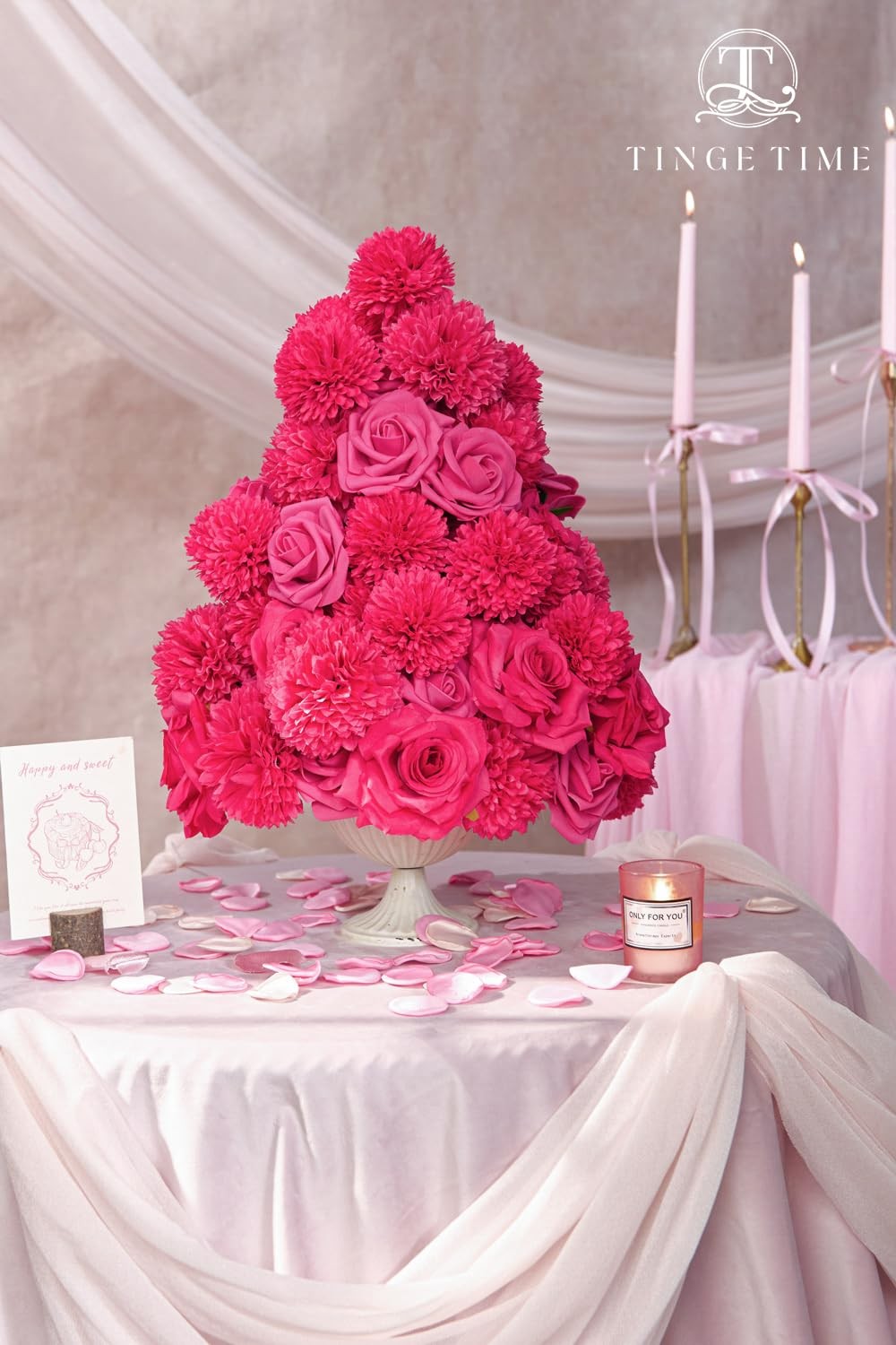 Rose Artificial Flowers Combo, 23pcs Hot Pink Gradient Fake Flowers Chrysanth…