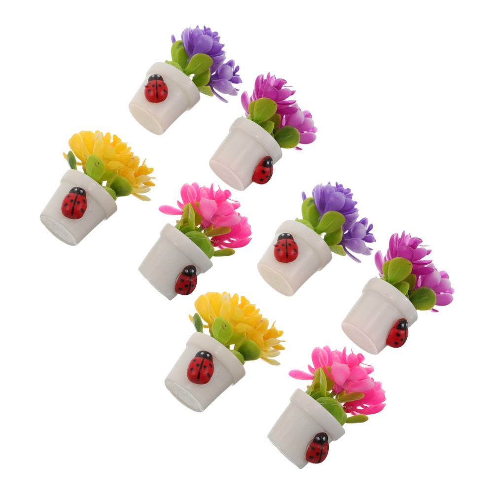 8Pcs Mini Resin Potted Flower Ornaments Assorted Color for Car Use
