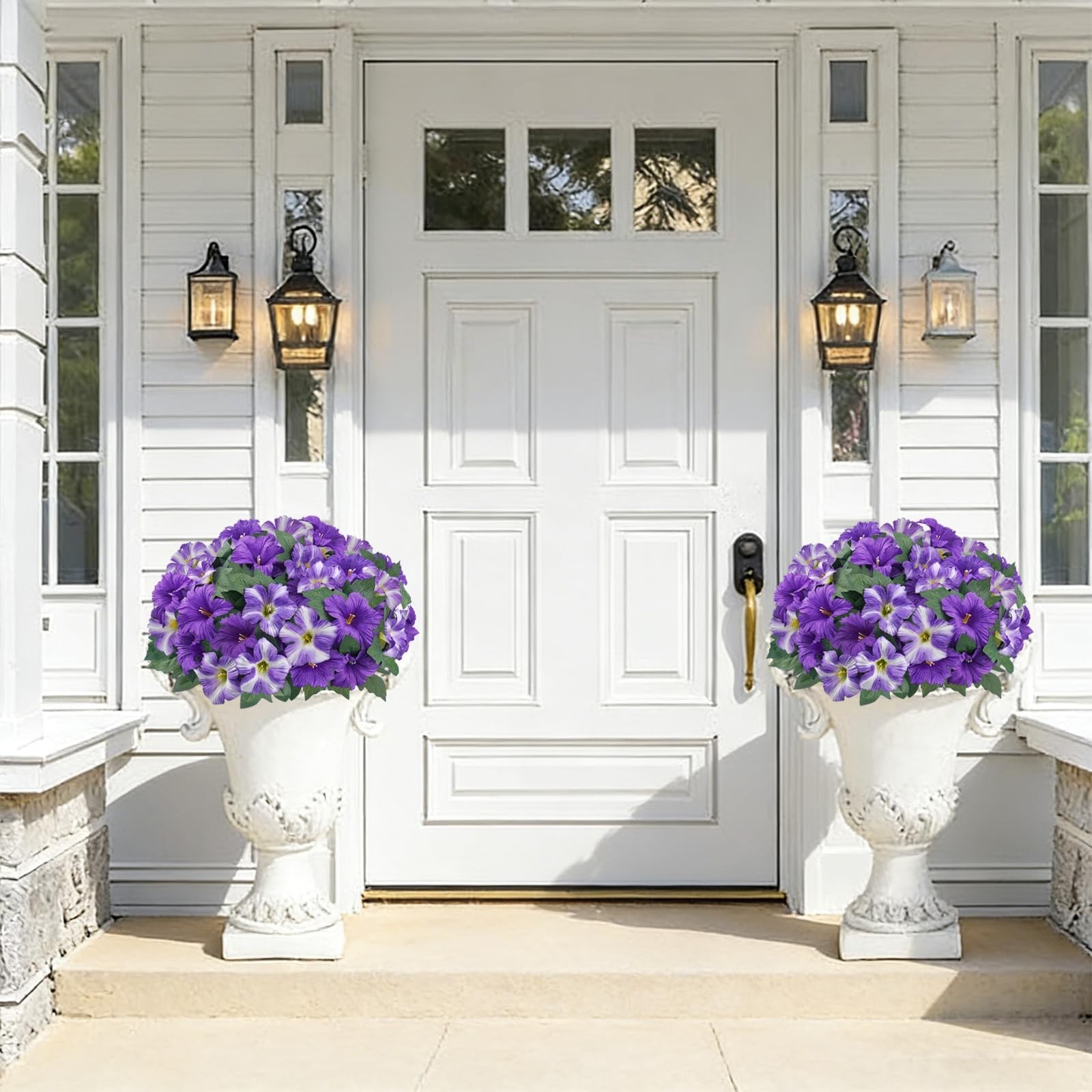 6Pcs Artificial Petunias for Outdoors UV Resistant Purple Faux Petunias for O…