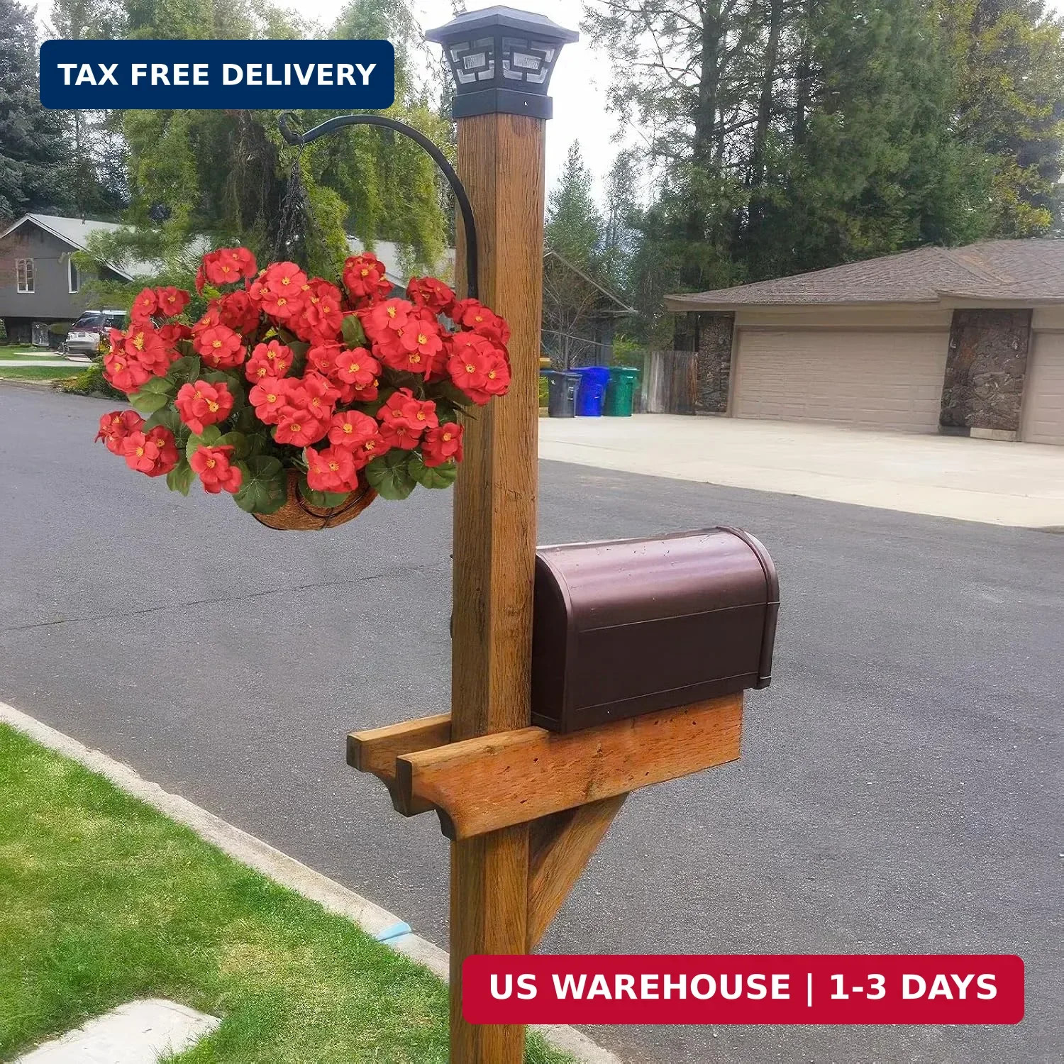 Artificial Flowers for Outdoors with Hanging Basket 12 Pcs Silk Red Geraniums Ar