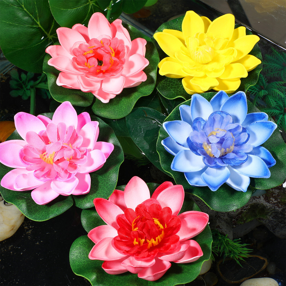 5PCS Artificial Floating Water Lily EVA Lotus Flower Pond Decor 10cm