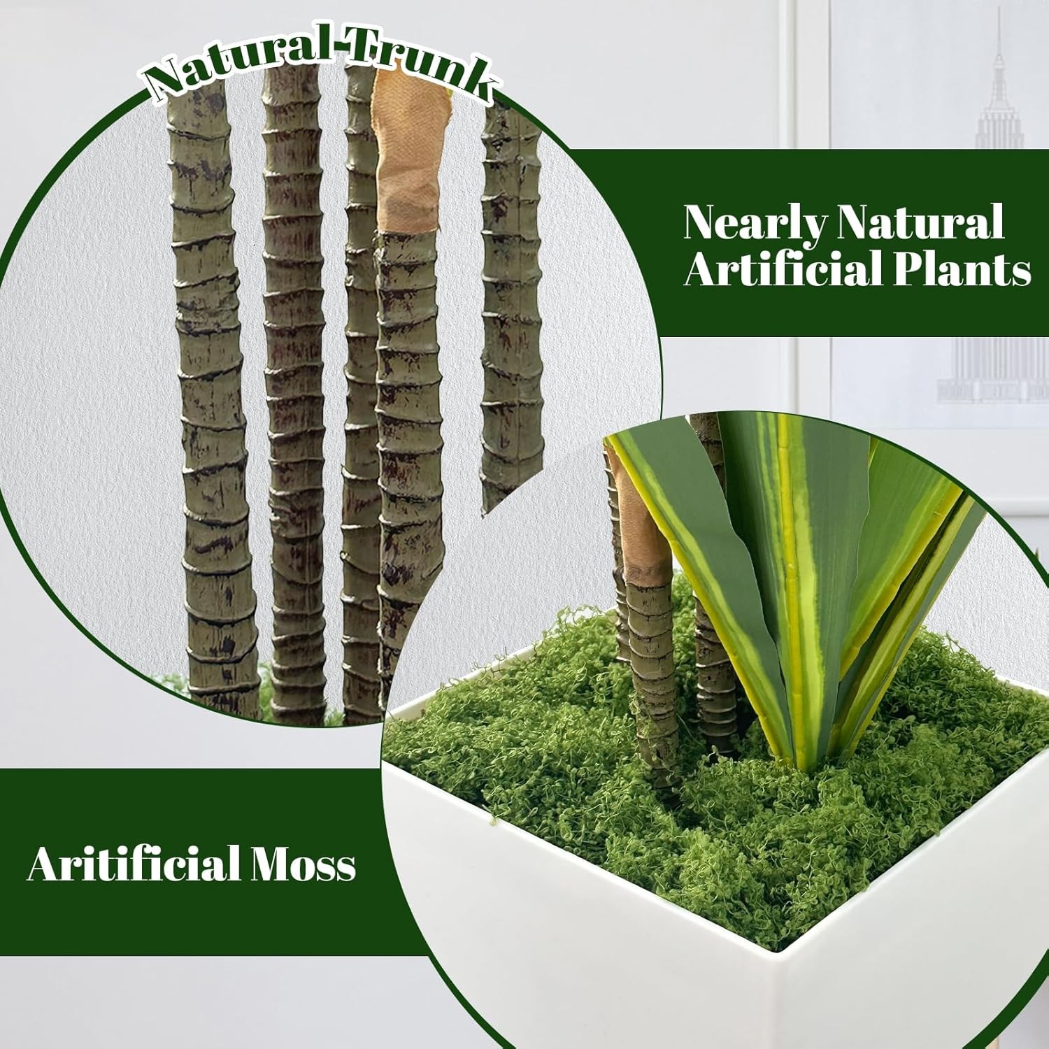 Artificial Dracaena Tree 5FT with WhiteTall Planter,Fake Green Plant with
