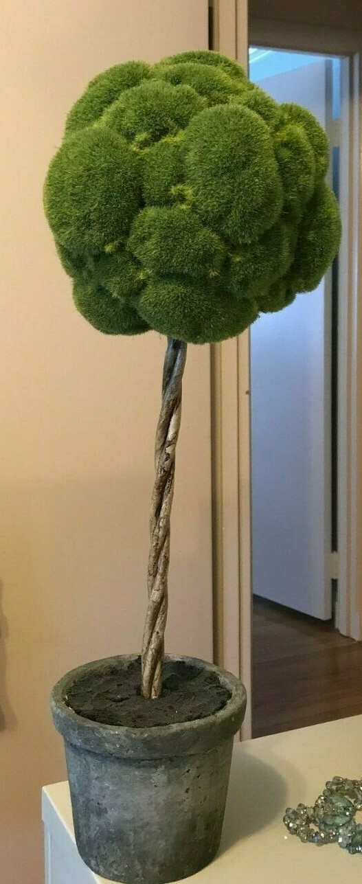 WHIMSICAL Faux One Ball Topiary Indoor Outdoor W/ FAUX STONE POT & DIRT