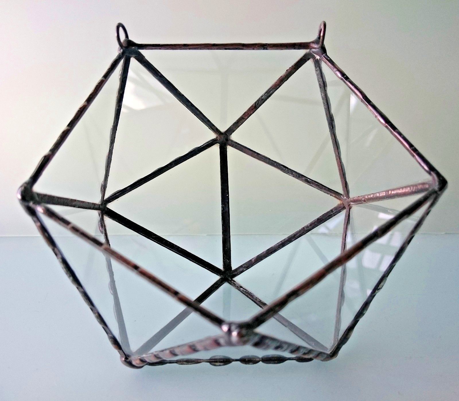 Stained Glass Terrarium Wall Hanging Black Frame Transparent, Planter For Indoor
