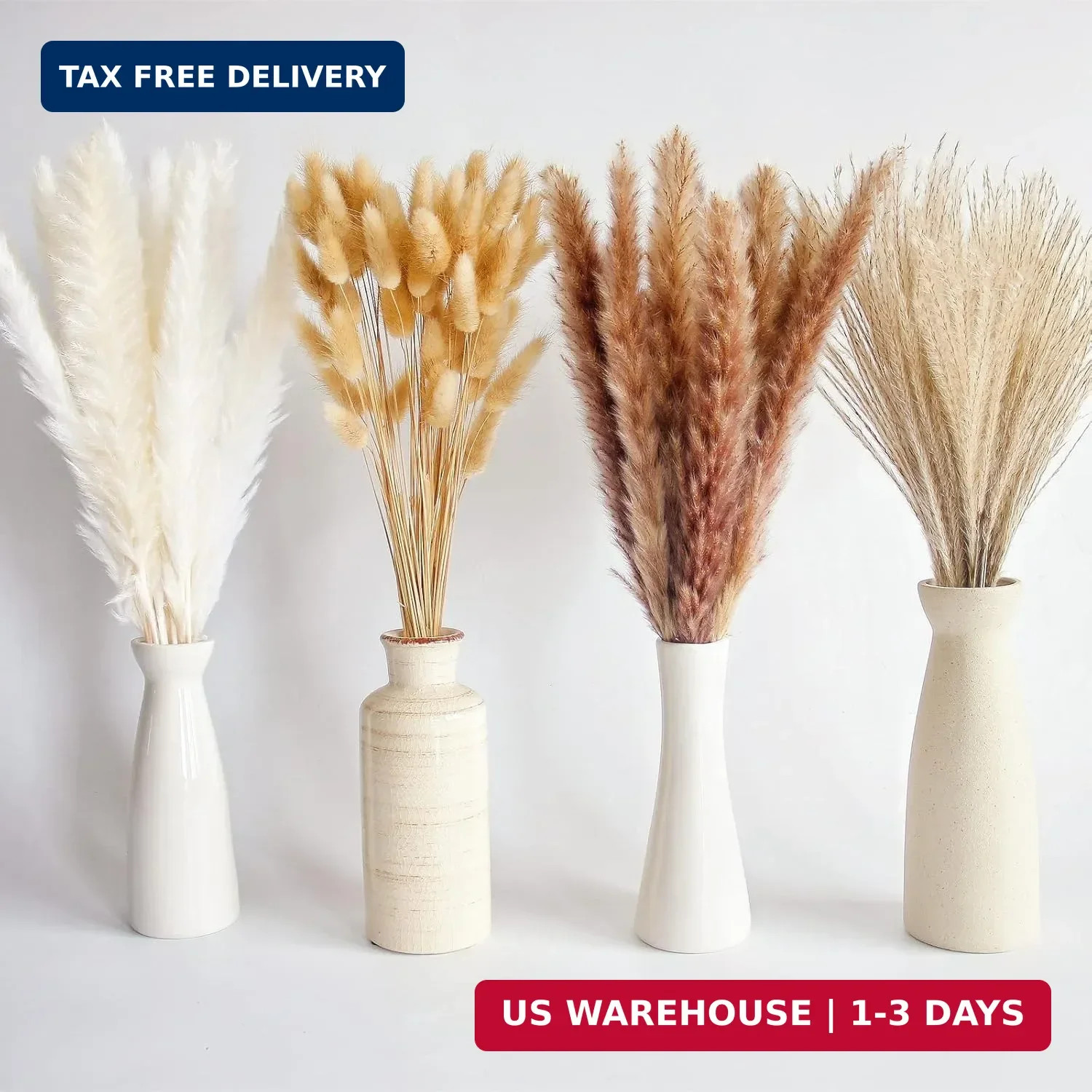 100 PCS Small Boho Pampas Grass, 17″ Naturally Dried Pompas, Pampas Grass Decor