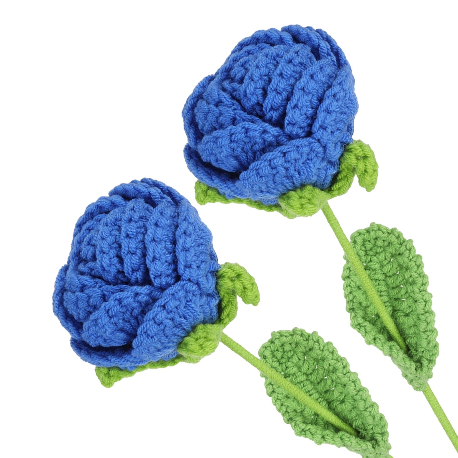 2Pcs Crochet Flower Rose Handmade Knitted Bouquet Dark Blue