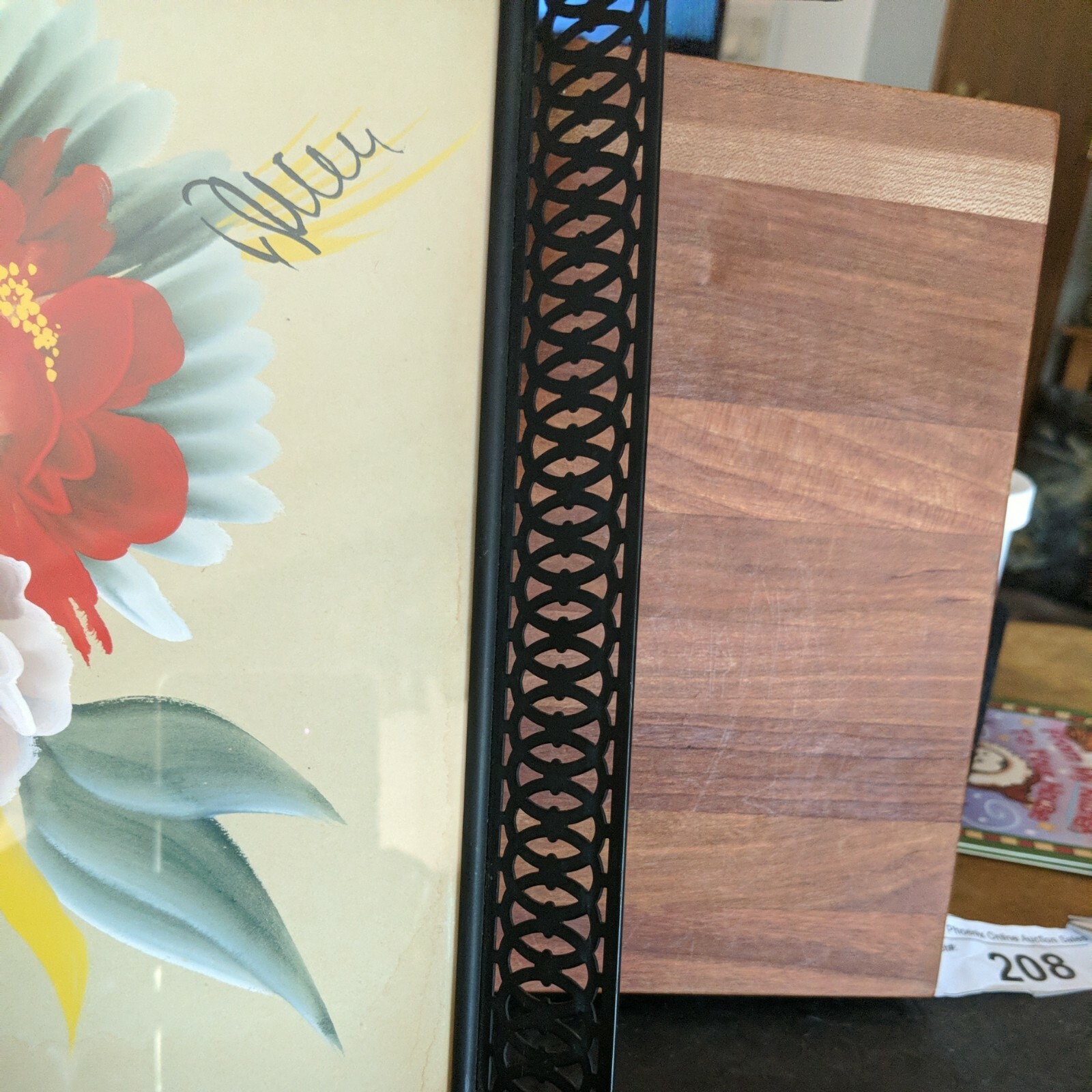 Painting Watercolor Hanging Picture or Tray Metal Frame 11″ x 11″ Signed Floral