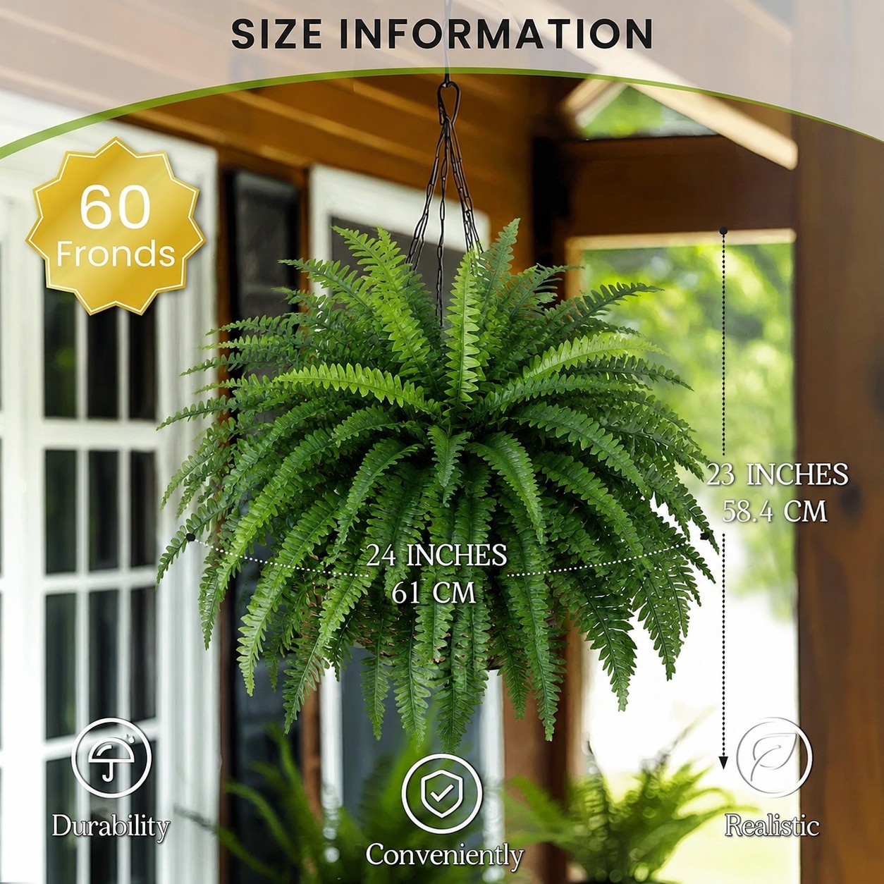 2X Fake Ferns Faux Boston Ferns 24″ Artificial Plants 60 Leaves for Each Bouquet