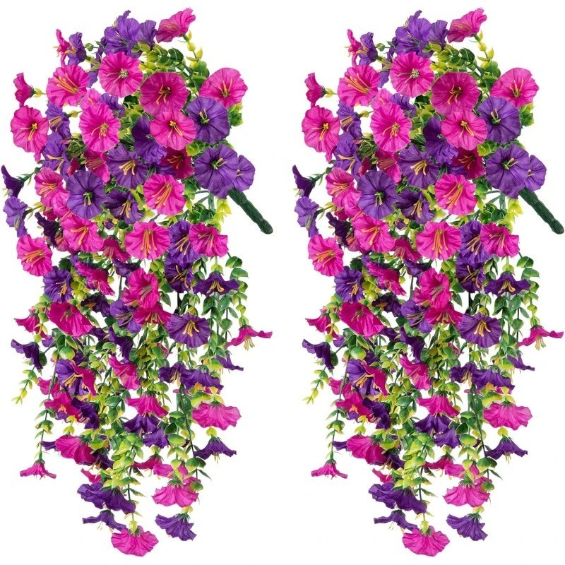 UV Resistant Faux Silk Morning Glory Hanging Flowers for Outdoor Decor