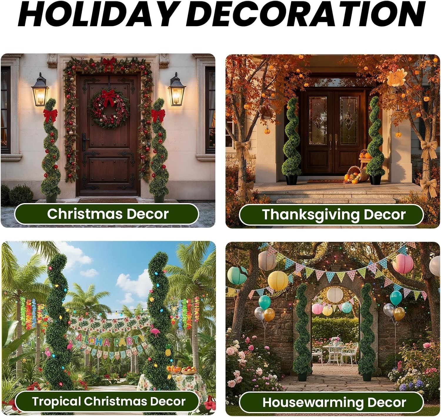 3′ Boxwood Artificial Topiary Tree 2 Pcs Faux Plant w/ Replaceable Leaves Decor