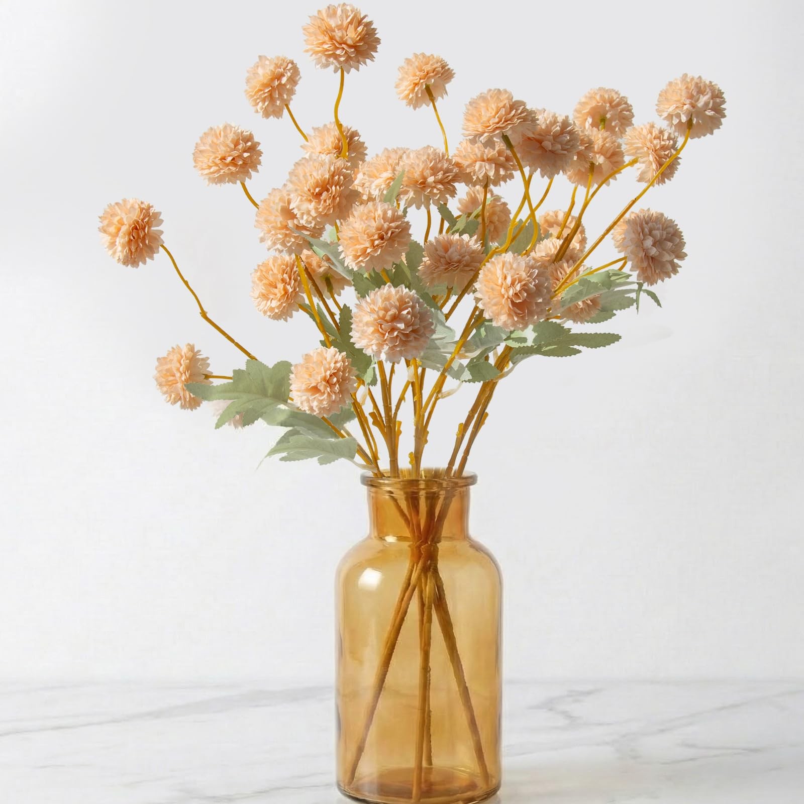 12 Pcs Artificial Chrysanthemum Flowers Beige Kiku Pom Pom Mums Faux Floral Fall