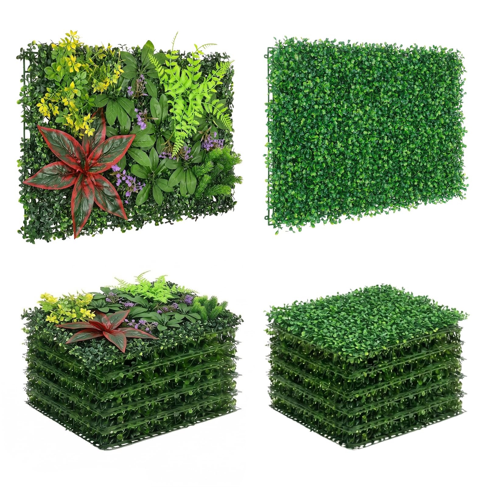 Artificial Grass Wall Panels 12pcs Red Brazilian Leaf Foliage Boxwood UV Prot…