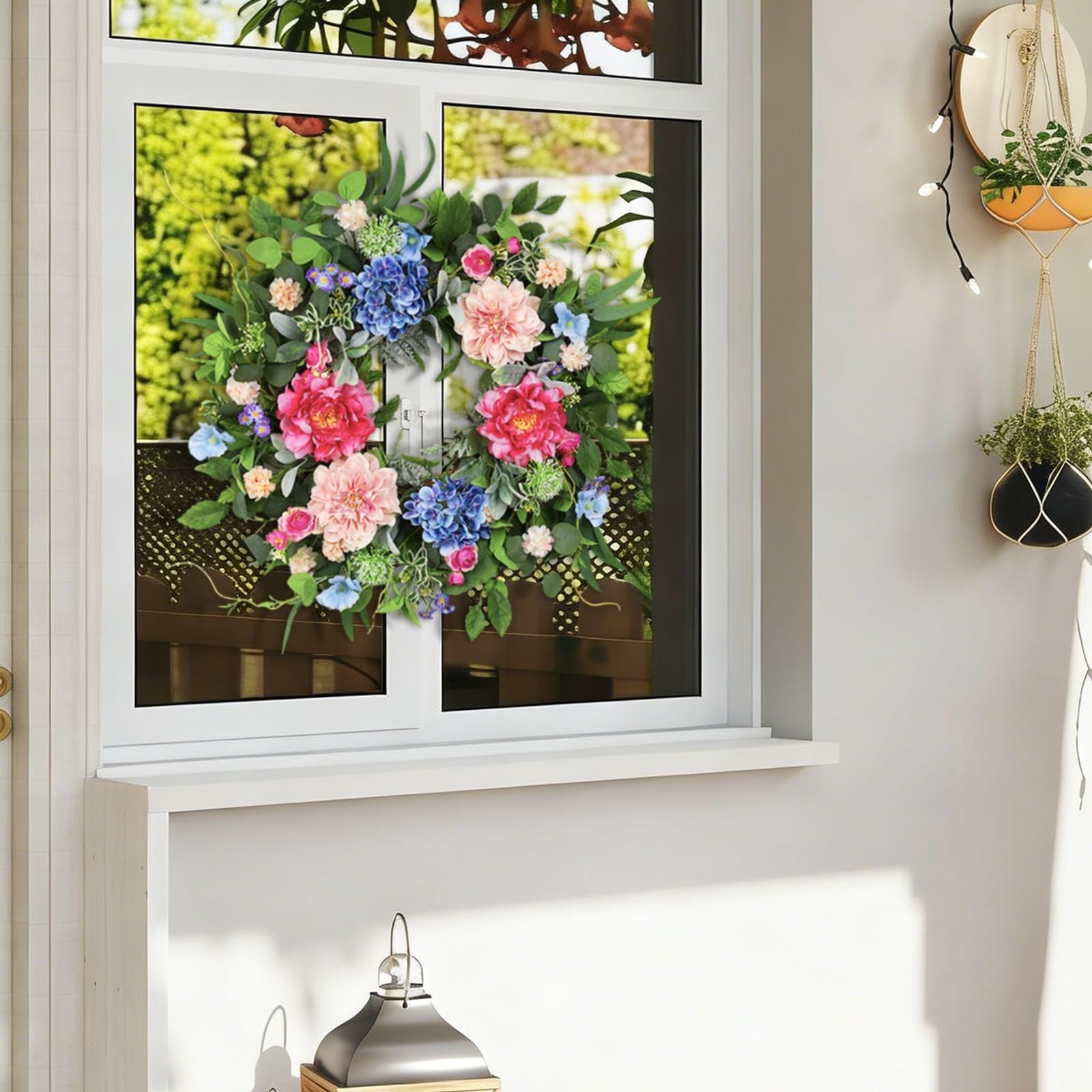 24″ Floral Spring Wreath – Artificial Daisy, Peony & Eucalyptus for Door Decor