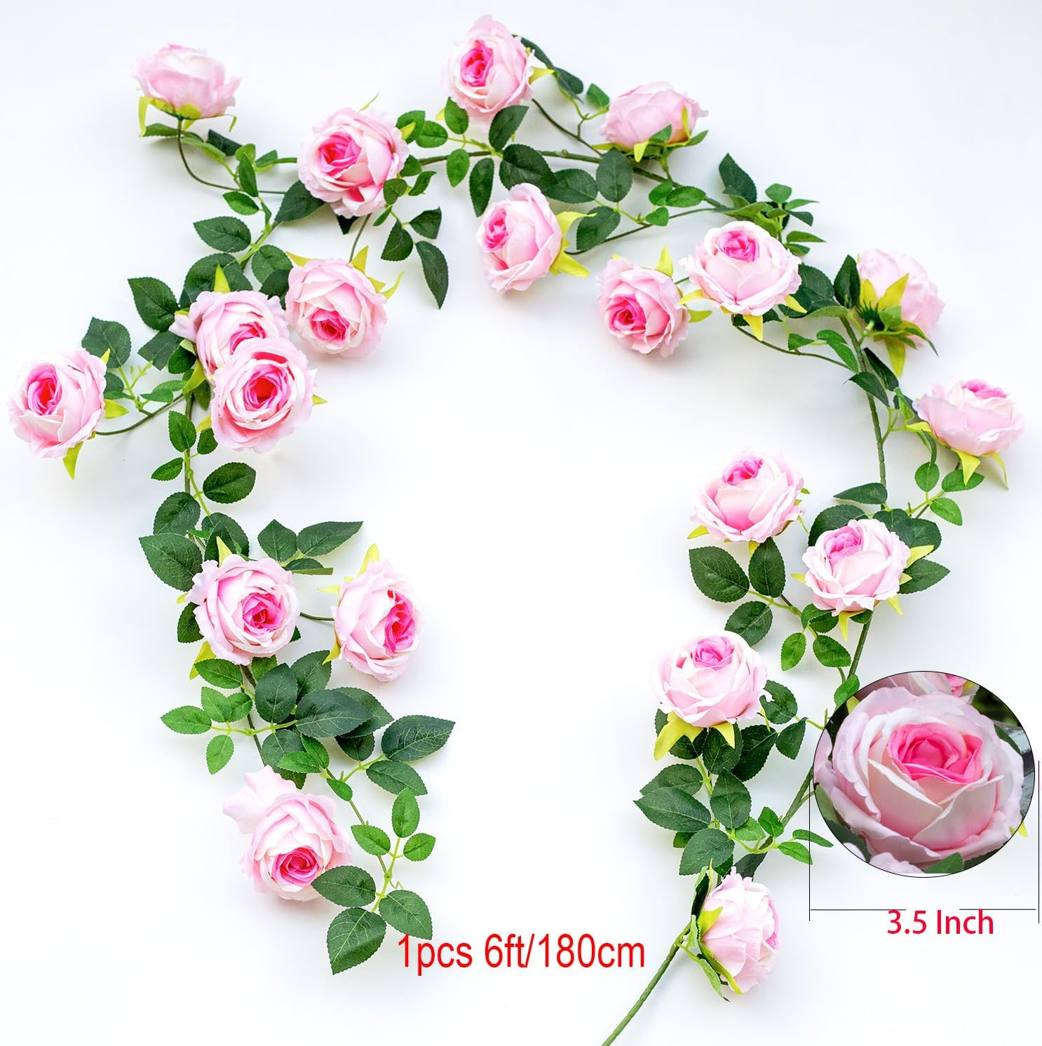 2Pcs 12Ft Bendable Artificial Flower Garland Faux Rose Vine Hanging Floral Garla