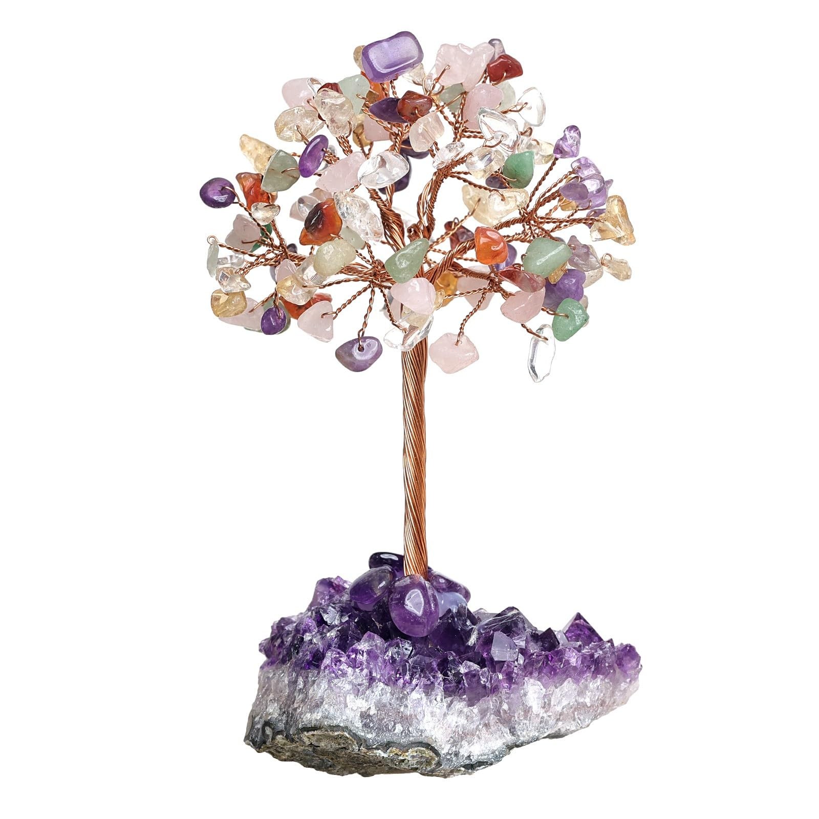Natural Crystal Copper Tree with Amethyst Cluster Base, Artificial Fengshui S…